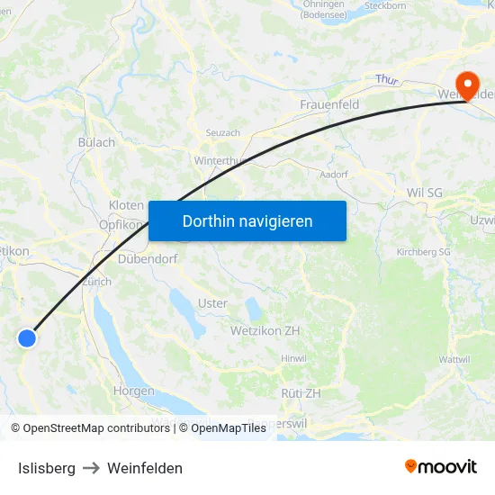 Islisberg to Weinfelden map