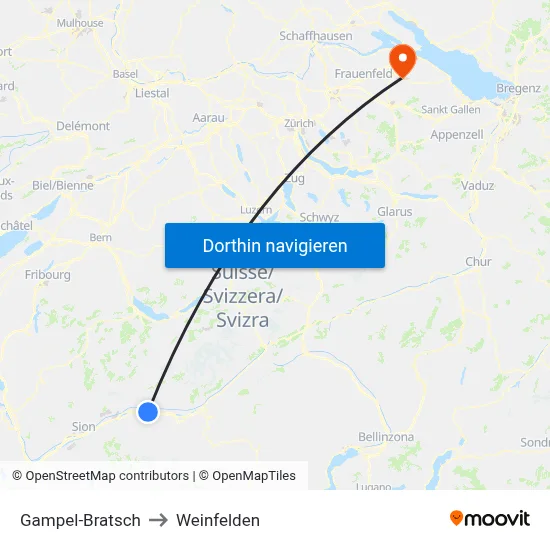 Gampel-Bratsch to Weinfelden map