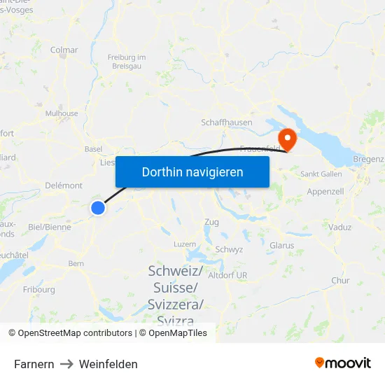 Farnern to Weinfelden map