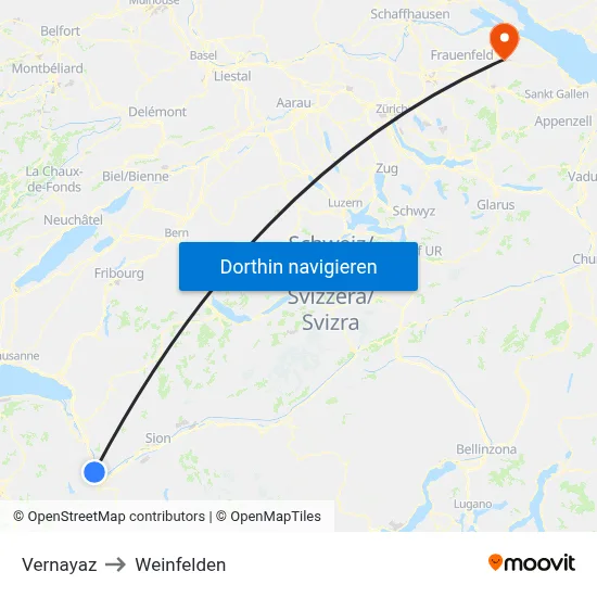 Vernayaz to Weinfelden map