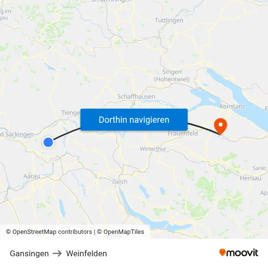 Gansingen to Weinfelden map