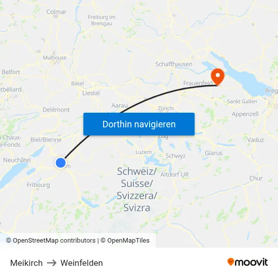 Meikirch to Weinfelden map