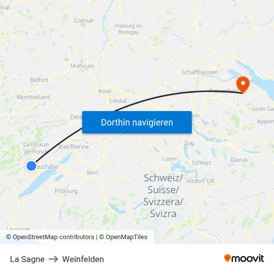 La Sagne to Weinfelden map