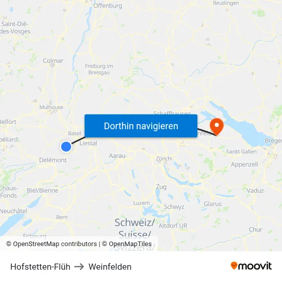 Hofstetten-Flüh to Weinfelden map
