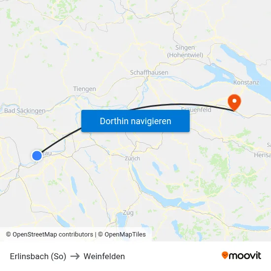 Erlinsbach (So) to Weinfelden map