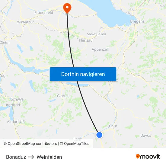 Bonaduz to Weinfelden map