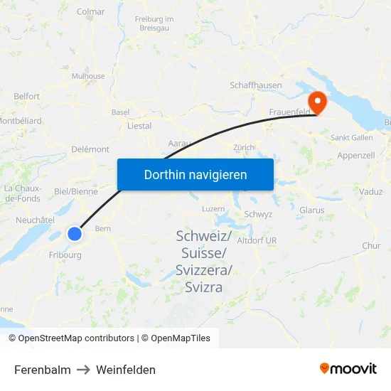 Ferenbalm to Weinfelden map