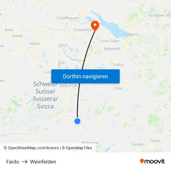 Faido to Weinfelden map