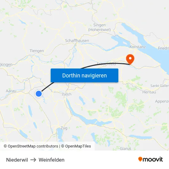 Niederwil to Weinfelden map