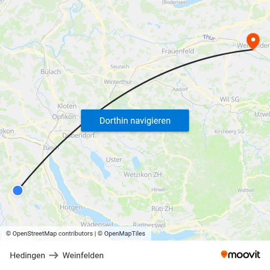 Hedingen to Weinfelden map