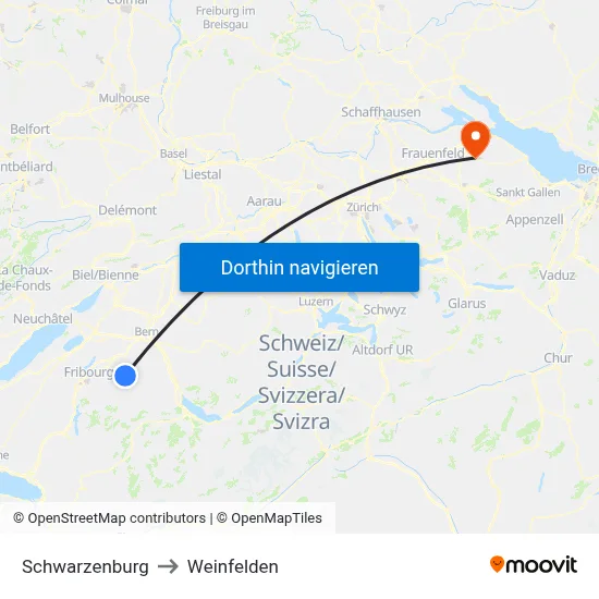 Schwarzenburg to Weinfelden map