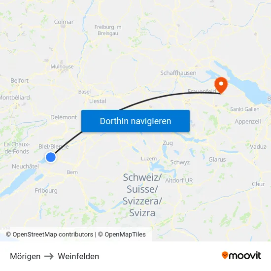 Mörigen to Weinfelden map