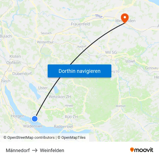 Männedorf to Weinfelden map
