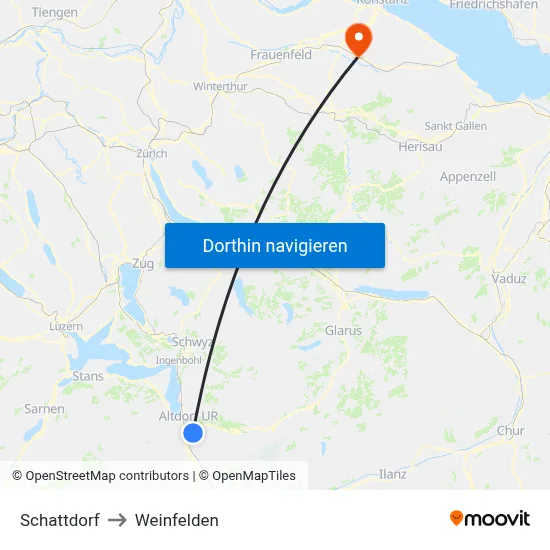 Schattdorf to Weinfelden map