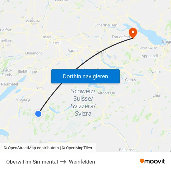 Oberwil Im Simmental to Weinfelden map