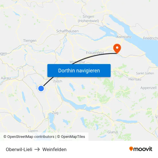 Oberwil-Lieli to Weinfelden map