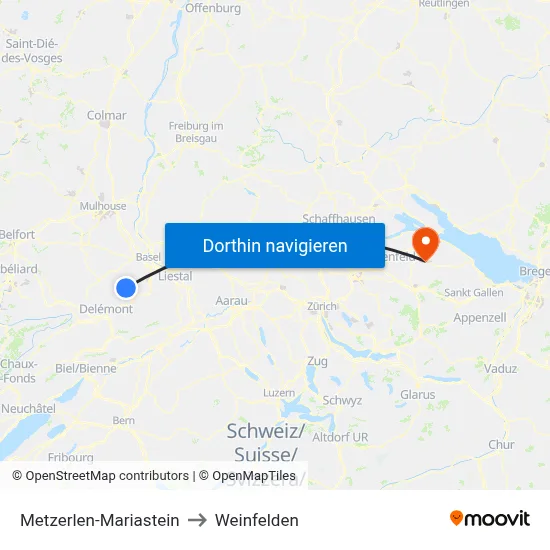 Metzerlen-Mariastein to Weinfelden map