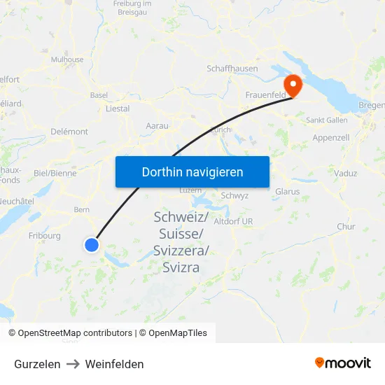 Gurzelen to Weinfelden map