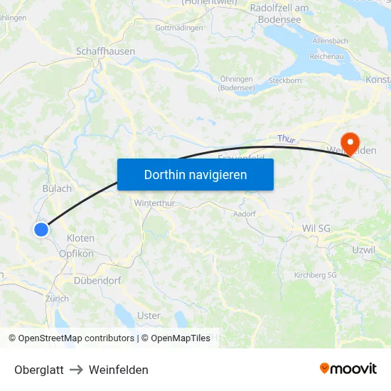 Oberglatt to Weinfelden map