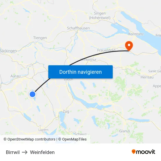 Birrwil to Weinfelden map