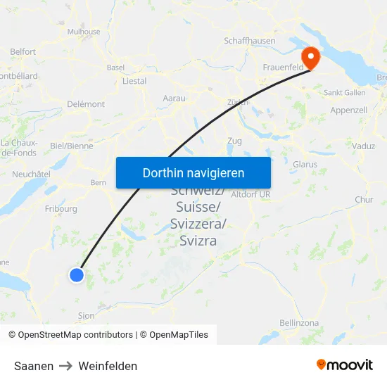 Saanen to Weinfelden map