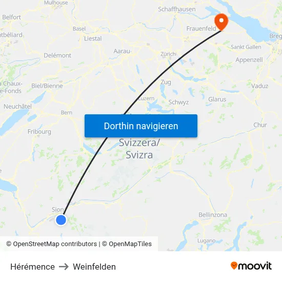 Hérémence to Weinfelden map