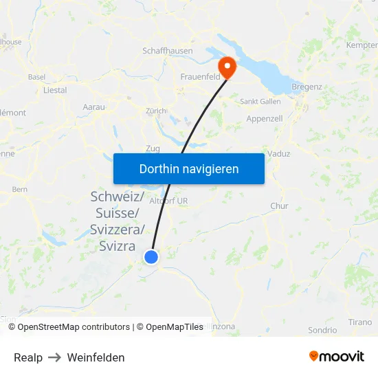 Realp to Weinfelden map