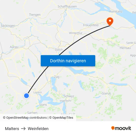 Malters to Weinfelden map