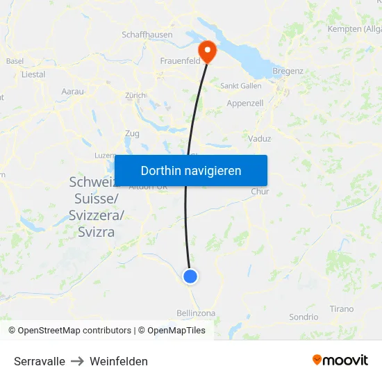 Serravalle to Weinfelden map