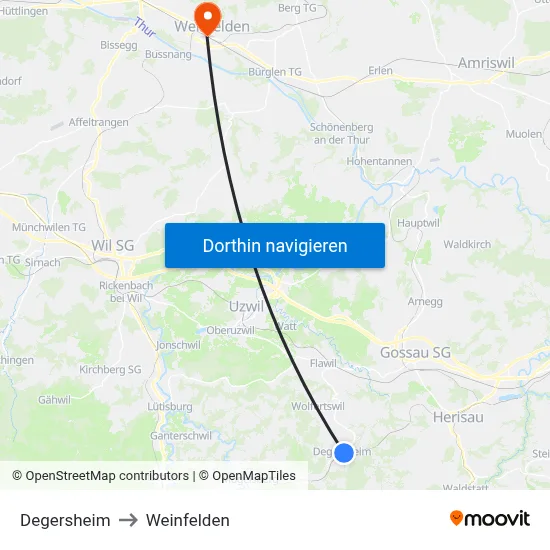 Degersheim to Weinfelden map