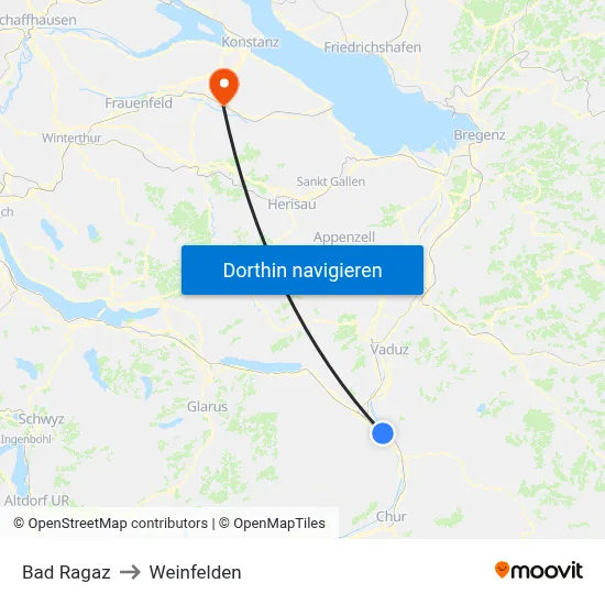 Bad Ragaz to Weinfelden map