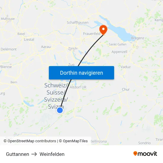 Guttannen to Weinfelden map