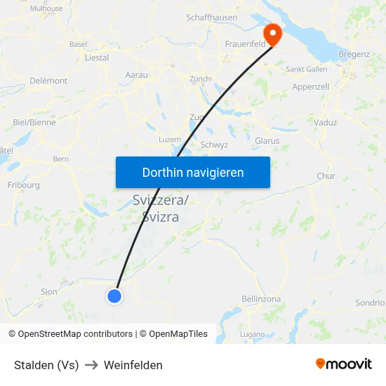 Stalden (Vs) to Weinfelden map