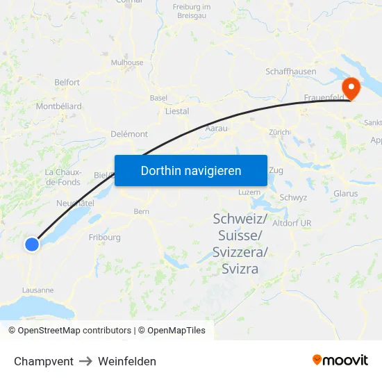 Champvent to Weinfelden map
