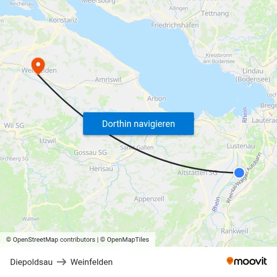 Diepoldsau to Weinfelden map
