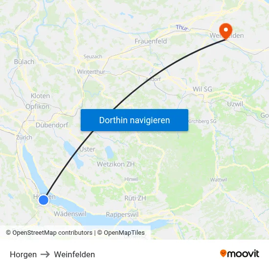 Horgen to Weinfelden map