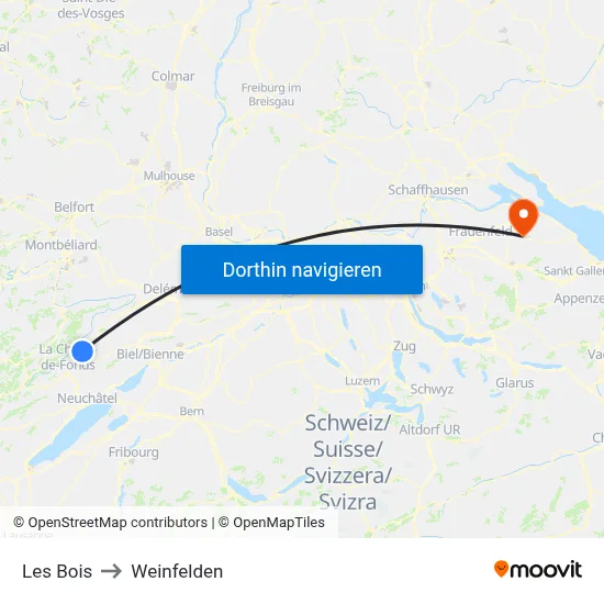Les Bois to Weinfelden map