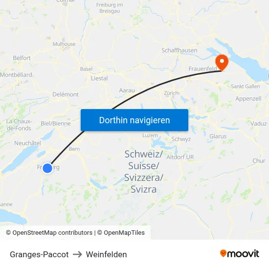 Granges-Paccot to Weinfelden map