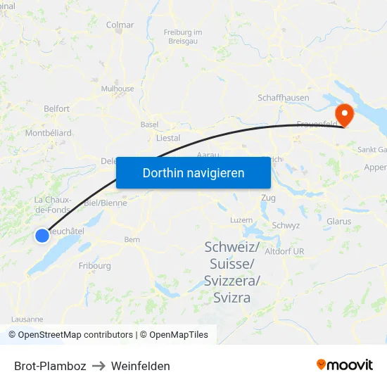 Brot-Plamboz to Weinfelden map
