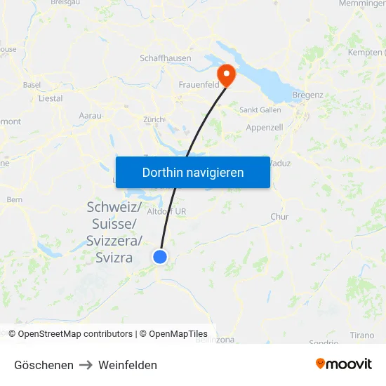 Göschenen to Weinfelden map