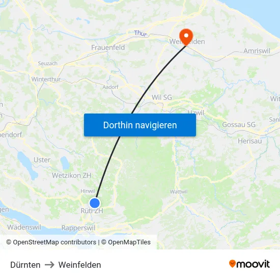 Dürnten to Weinfelden map