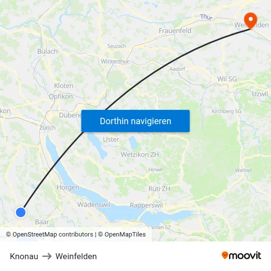 Knonau to Weinfelden map