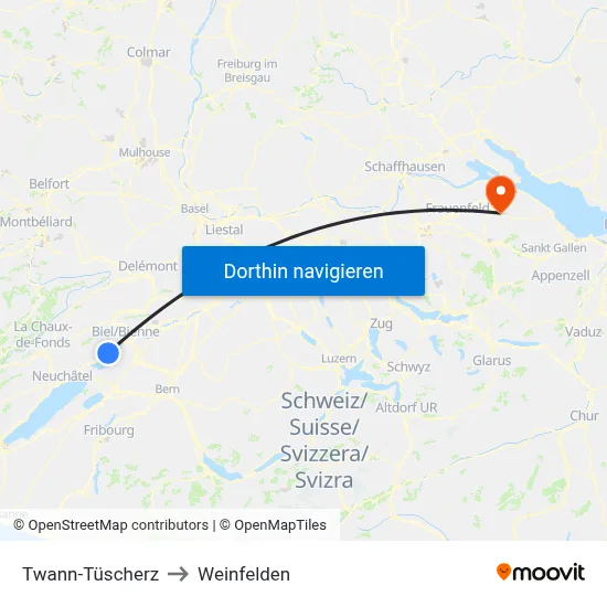 Twann-Tüscherz to Weinfelden map