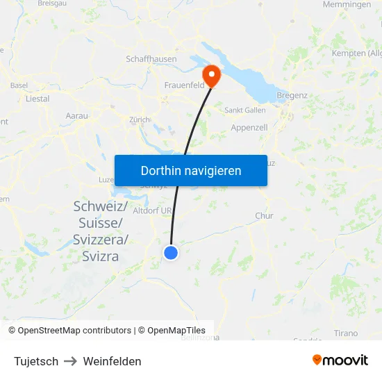 Tujetsch to Weinfelden map