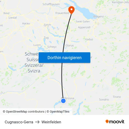 Cugnasco-Gerra to Weinfelden map