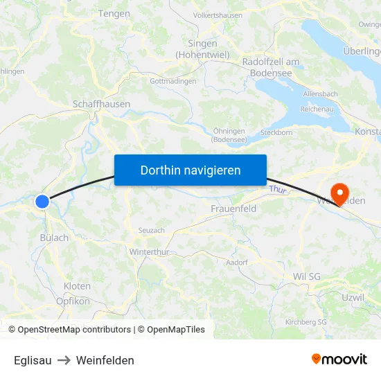 Eglisau to Weinfelden map