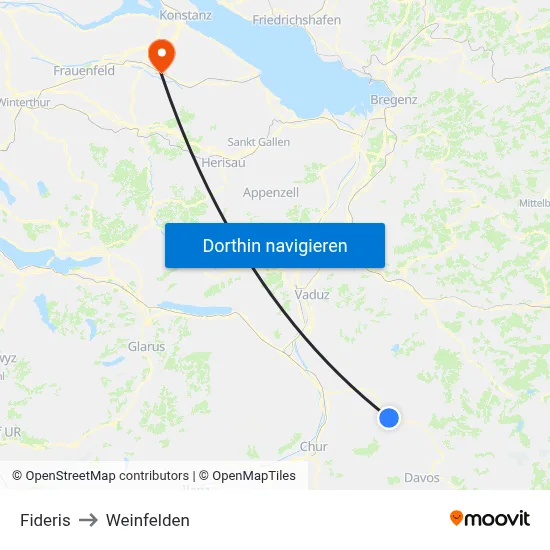 Fideris to Weinfelden map
