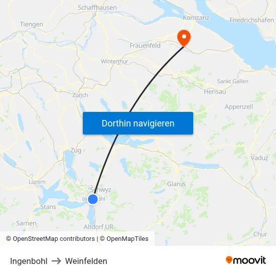 Ingenbohl to Weinfelden map