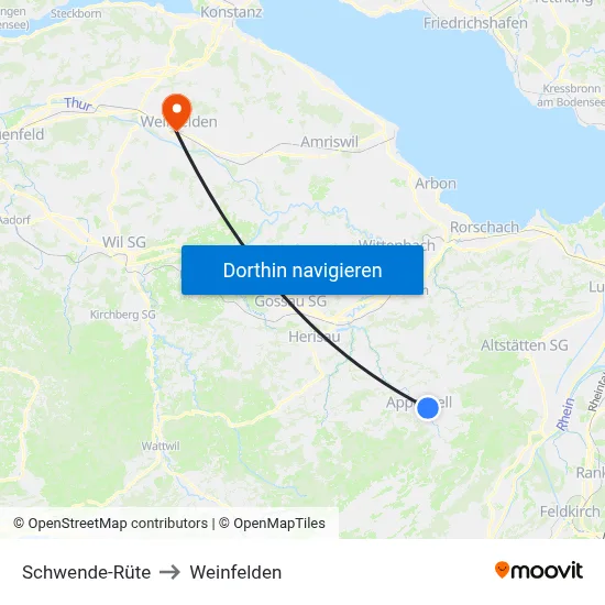 Schwende-Rüte to Weinfelden map