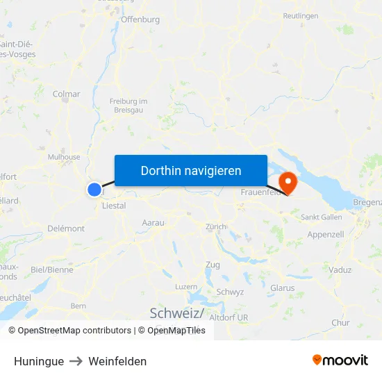 Huningue to Weinfelden map